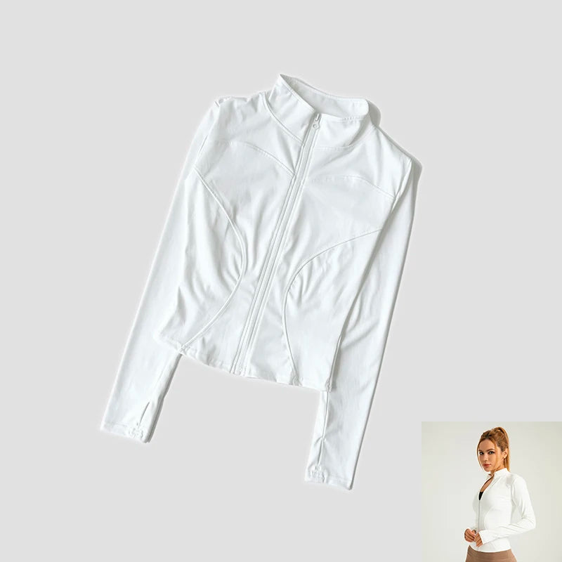 Long Sleeve Fitness Running Shirts For Women Stand Up Collar Gym Clothes Workout Dry Fit Breathable High Elastic Zipper Sports