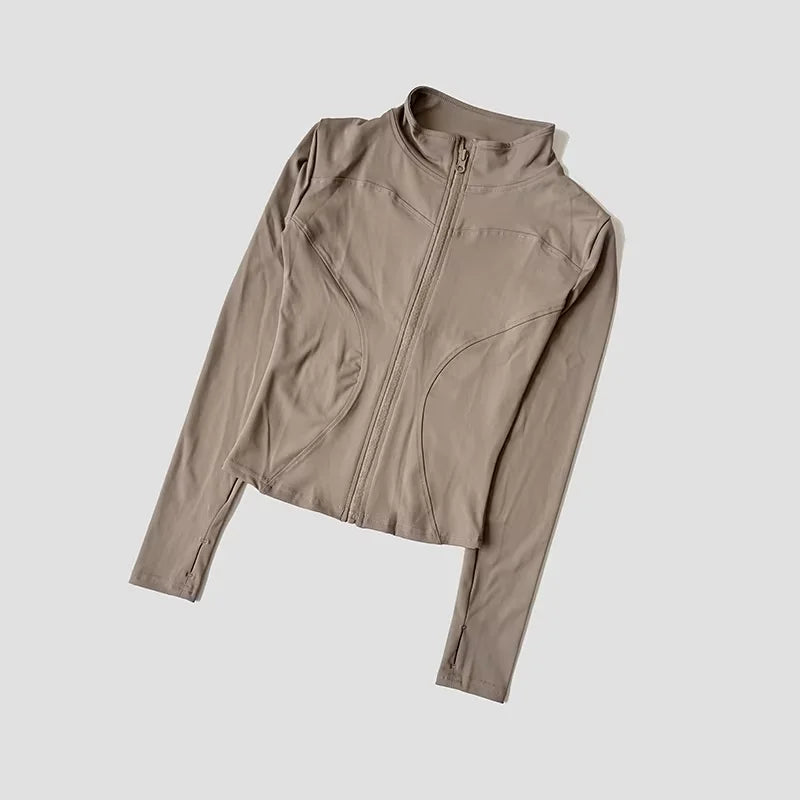 Long Sleeve Fitness Running Shirts For Women Stand Up Collar Gym Clothes Workout Dry Fit Breathable High Elastic Zipper Sports