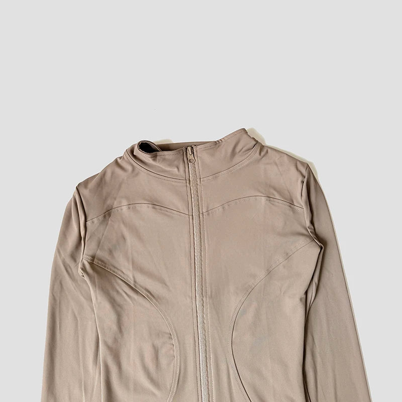 Long Sleeve Fitness Running Shirts For Women Stand Up Collar Gym Clothes Workout Dry Fit Breathable High Elastic Zipper Sports