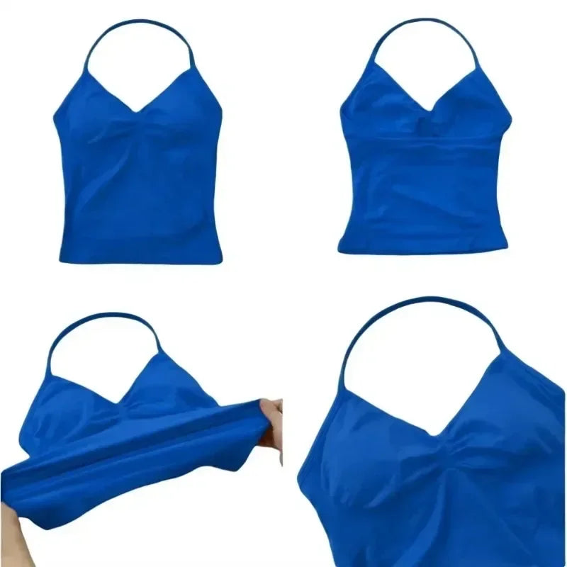 2 Pieces Women  Set Seamless Longline Strappy Tank Top Scrunch Sports Shorts Gym