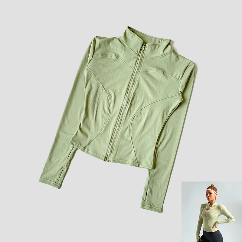 Long Sleeve Fitness Running Shirts For Women Stand Up Collar Gym Clothes Workout Dry Fit Breathable High Elastic Zipper Sports