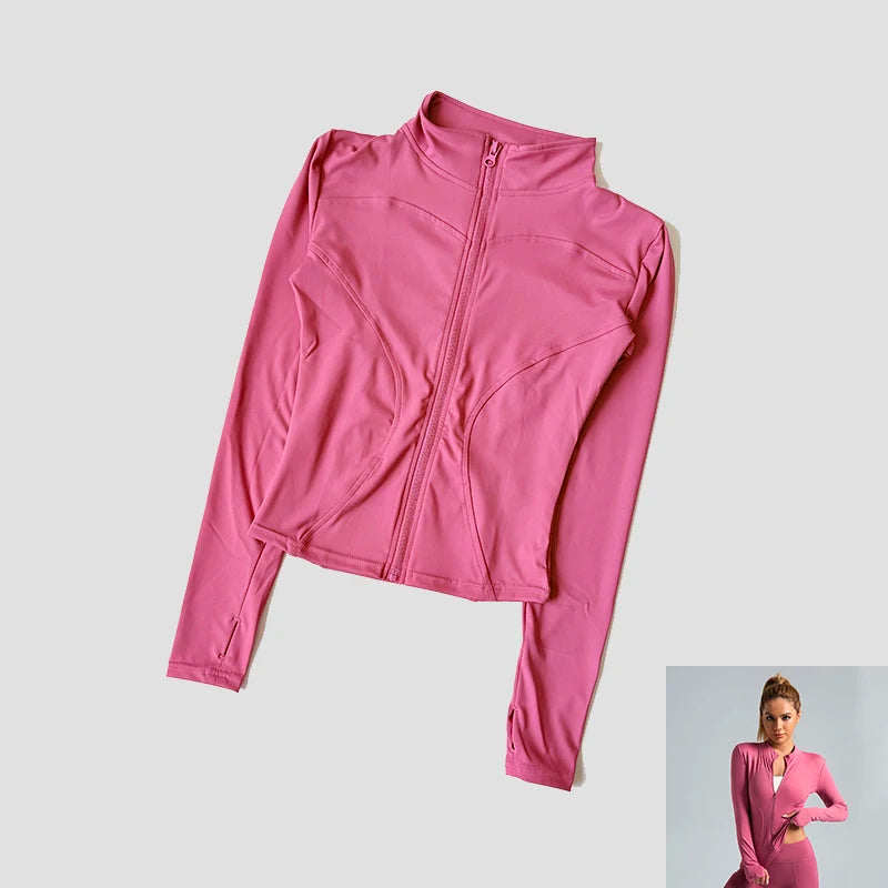 Long Sleeve Fitness Running Shirts For Women Stand Up Collar Gym Clothes Workout Dry Fit Breathable High Elastic Zipper Sports