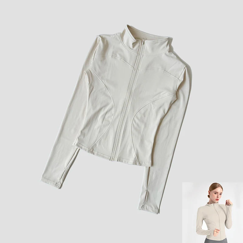 Long Sleeve Fitness Running Shirts For Women Stand Up Collar Gym Clothes Workout Dry Fit Breathable High Elastic Zipper Sports