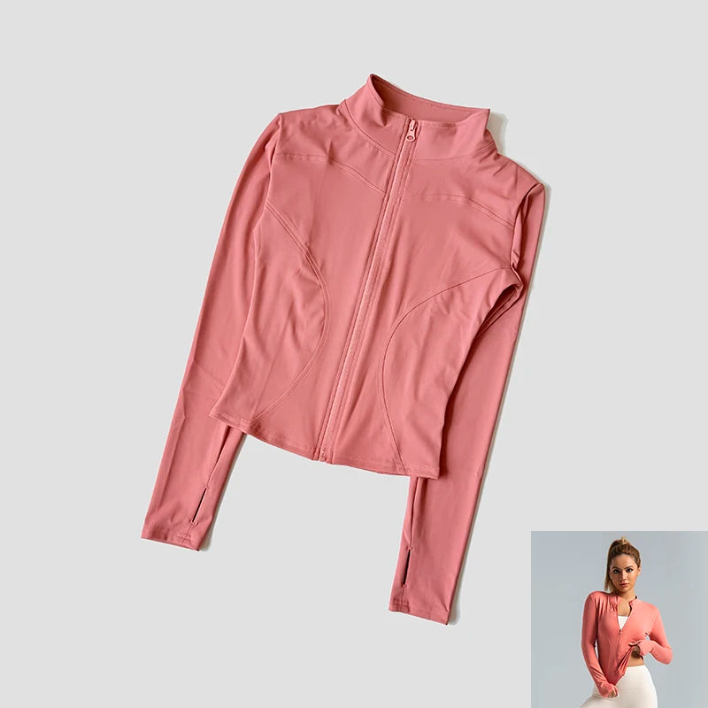 Long Sleeve Fitness Running Shirts For Women Stand Up Collar Gym Clothes Workout Dry Fit Breathable High Elastic Zipper Sports