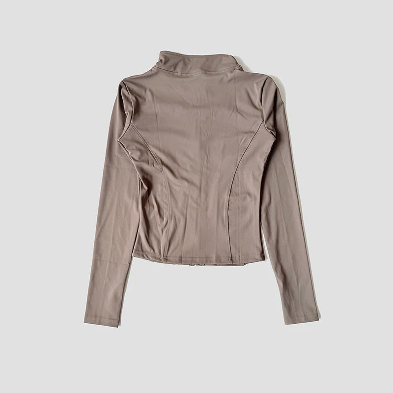 Long Sleeve Fitness Running Shirts For Women Stand Up Collar Gym Clothes Workout Dry Fit Breathable High Elastic Zipper Sports