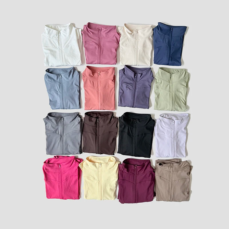 Long Sleeve Fitness Running Shirts For Women Stand Up Collar Gym Clothes Workout Dry Fit Breathable High Elastic Zipper Sports