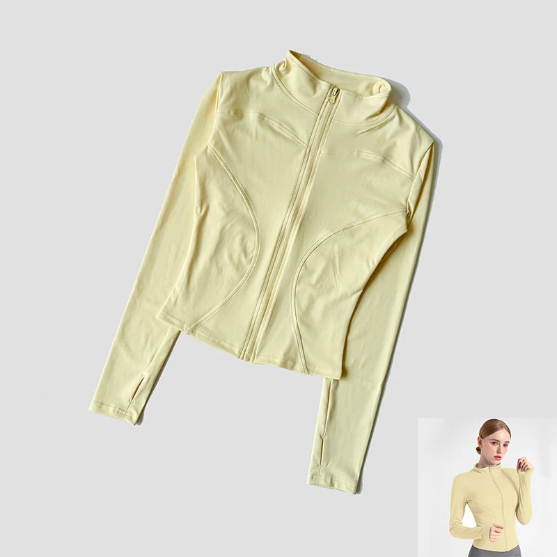 Long Sleeve Fitness Running Shirts For Women Stand Up Collar Gym Clothes Workout Dry Fit Breathable High Elastic Zipper Sports